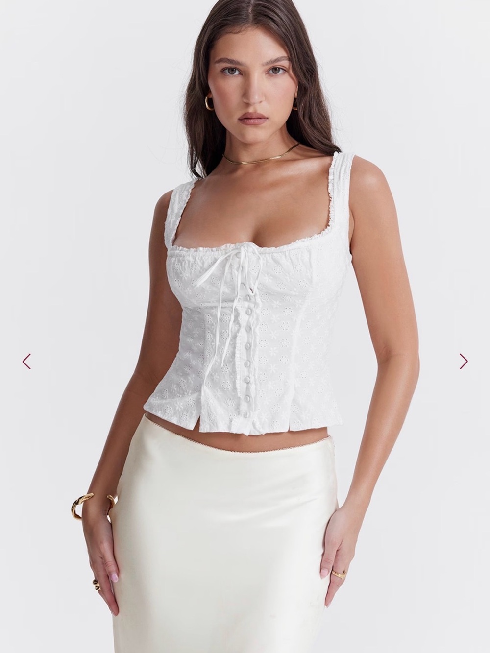 House of CB White Broderie Annalise Top : White Eyelet Button up Tank Top